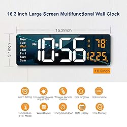 Digital Wall Clock Large Display, 16.2 Inch , LED