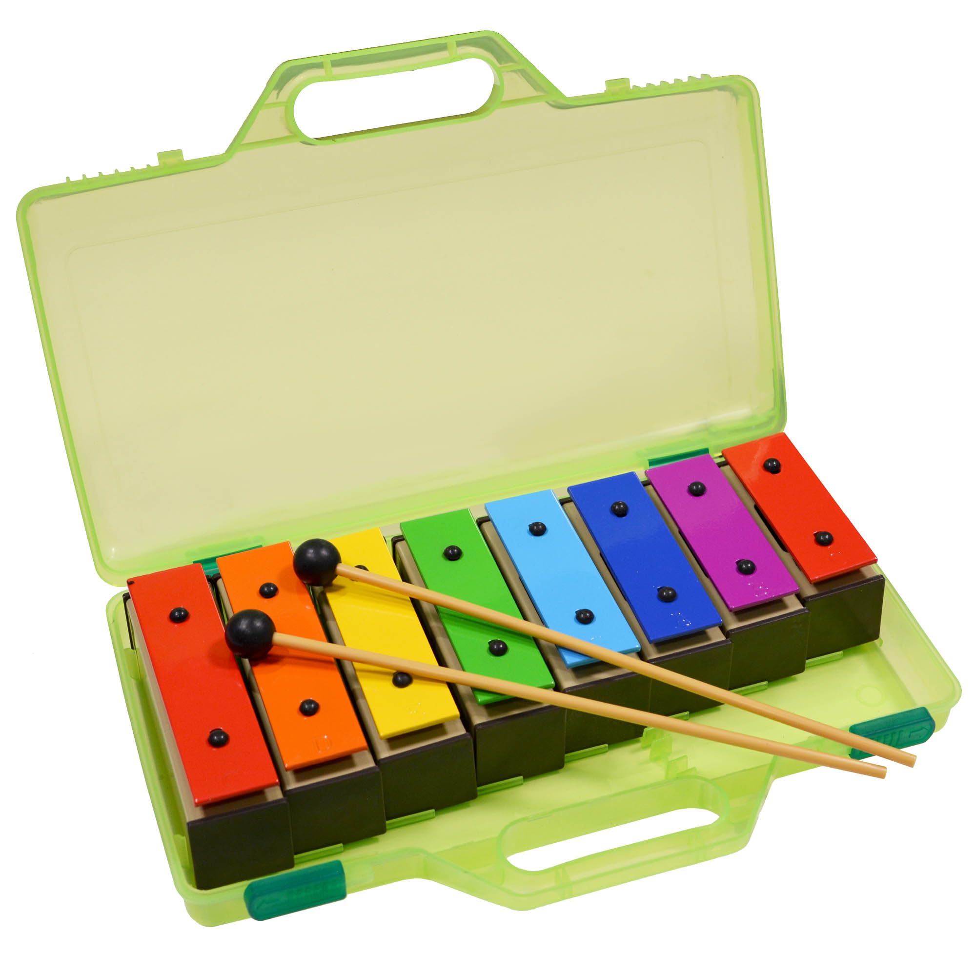 A-Star Colourful Chime Bar Set of 8 Soprano Rainbow Diatonic Glockenspiel Xylophone in Green Hard Case with Two Beaters - C6 to C7