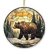 Bear Suncatcher – Grizzly Bear Window Hanging Art for Cabin Decor, Rustic Nature Wildlife Gift for Outdoors Lovers – Forest Animal Window Ornamen, Nature Lover Gift for Outdoors Enthusiastst (Sun-29)