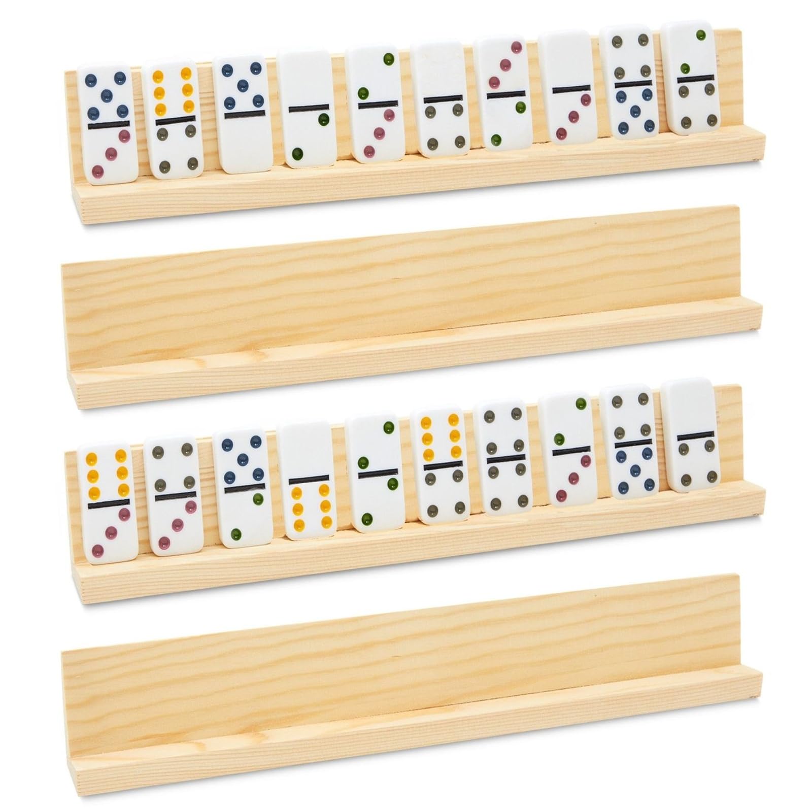 Photo 1 of Juvale Dominoes Holders Set of 4 Wooden Trays - 13-Inch, Natural Wood - Customizable Unfinished Racks for Mexican Train Accessories