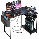 Acrolix Small Gaming Desk with Power Outlets, 40 Inch L Shaped Desks with Reversible Shelves and Storage Bag,Computer Desk Co