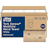 Tork Xpress Soft Multifold Hand Towel White with Grey Leaf Print, Absorbent, 189 Towels Per Pack, 16 Packs, Fits H2 Towel Dispensers