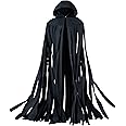 Dark Gray Cloth Strips Cloak Hooded Cape Robe for Unisex Adult