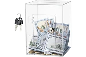 Hicocool Clear Piggy Bank with Lock, Acrylic Piggy Bank with Key for Adults Kids Openable, Reusable Money Saving Box for Birthday (Clear)