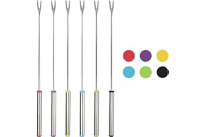CAUYUAN 6PCS 9.5 Inch Color-Coded Stainless Steel Fondue Forks, Cheese Fondue Fork Stainless Steel Fruit Fondue Forks with Heat-blocking Handle for Chocolate Fountain Cheese