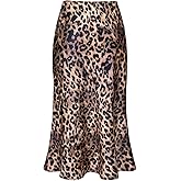 TEDDIFY Women's Leopard Silk Satin Midi Skirt Elastic High Waisted A-Line Cheetah Print Fall Long Skirts for Women 2025