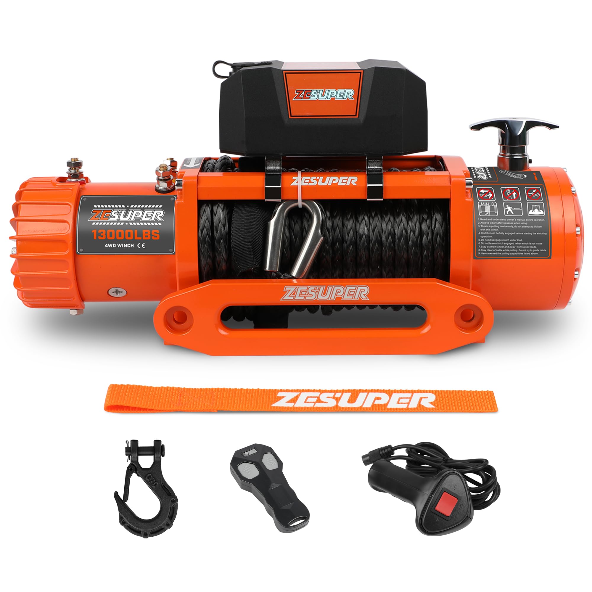 Photo 1 of ZESUPER 13000 lbs Electric Winch Kit, IP68 Waterproof 12V Winch for Jeeps,Trucks,SUV, Synthetic Rope Winch with Wireless Handheld Remote, Corded Control, Hawse Fairlead,Hook