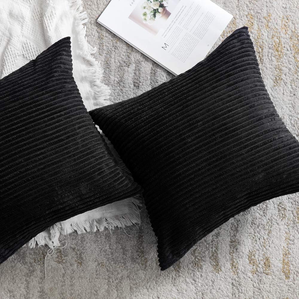 MIULEE Striped Corduroy Fabric Square Throw Pillow Case,Solid Cushion Cover Sham Home for Sofa Chair Couch/Bedroom Decorative Pillowcases 20x20 inch 50x50cm 2 Pieces Black - Image 5