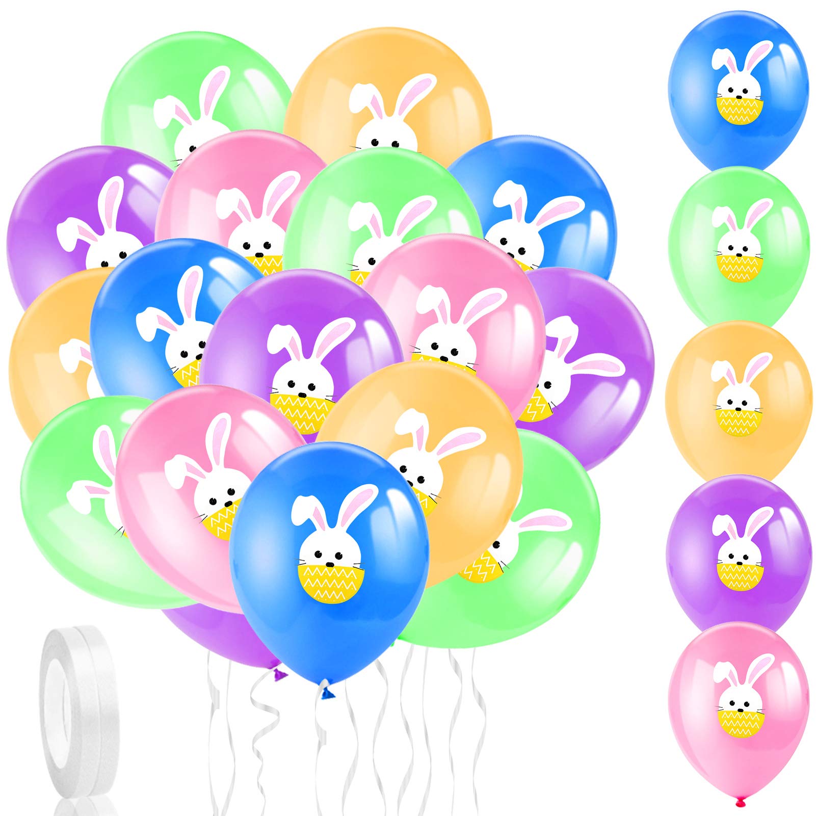 HOWAF 30 Pcs Easter Party Balloons Latex Bunny Balloons Rabbit Balloons for Festival Home Spring Easter Birthday Party Decoration Supplies, 5 Colors