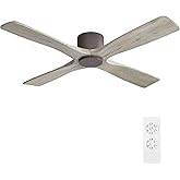 WINGBO 54 Inch Flush Mount DC Ceiling Fan without Lights, 4 Reversible Carved Wood Blades, 6-Speed Noiseless DC Motor, Hugger