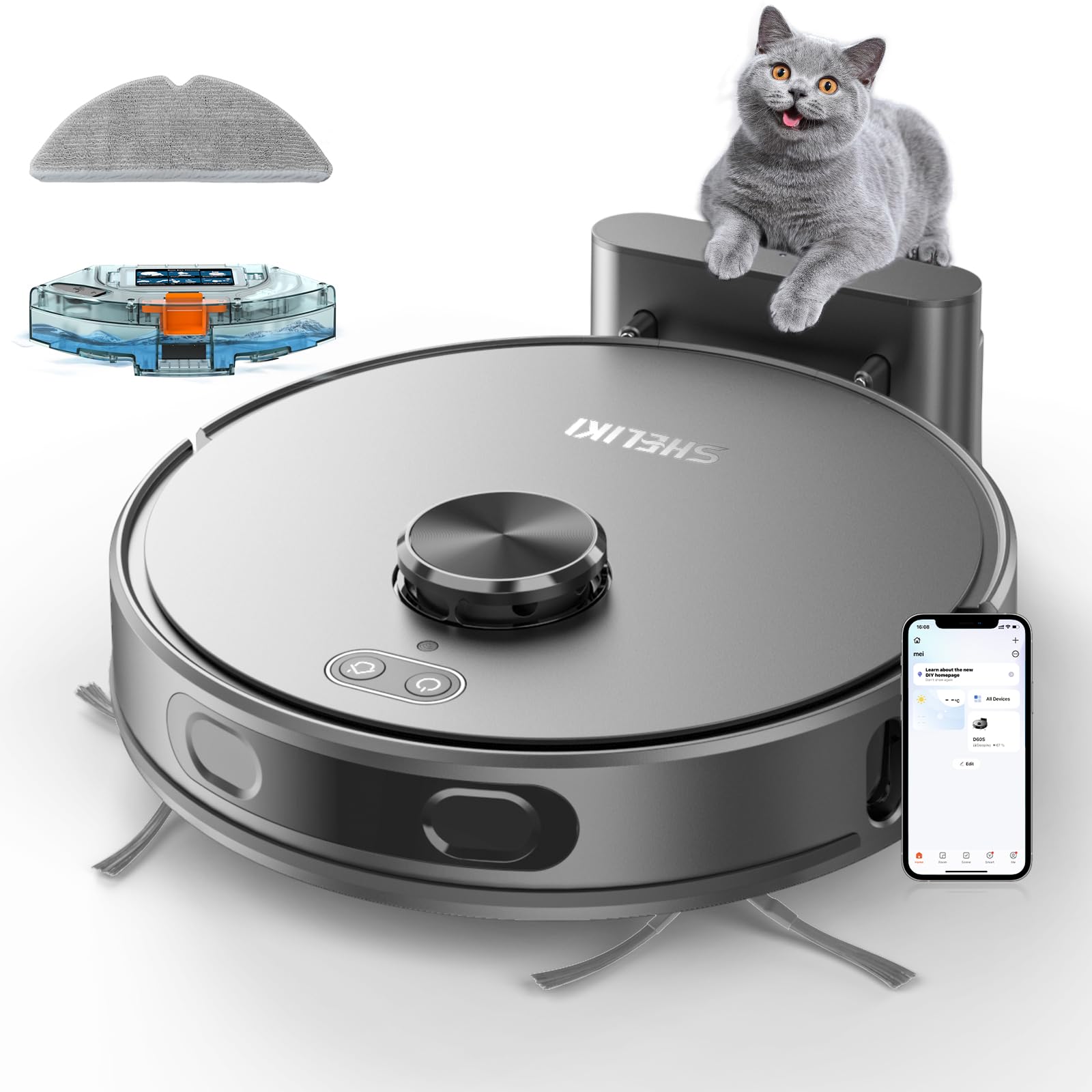 Photo 1 of Robot Vacuum and Mop, Mapping Robotic Vacuums Cleaner with LiDAR Navigation Smart & Strong Suction, WiFi/App/Alexa/Voice Control, Obstacle Avoidance, for Home, Wood/Hard Floors, Pet Hair -Grey