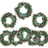 8 PCS Holly Berry Candle Ring Small Artificial Red Berries Pine Needles Wreath for Christmas Garland Ornaments Decor by Baryuefull