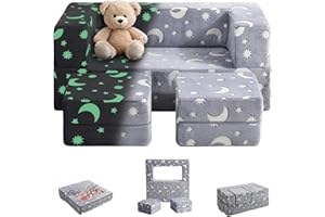 fond + found Kids Couch, Glow in The Dark Modular Kids Explore Sofa for Toddler 3 in 1 Fold Out Kids Toddler Sofa, Convertible Plush Toddler Couch with Washable and Durable Covers