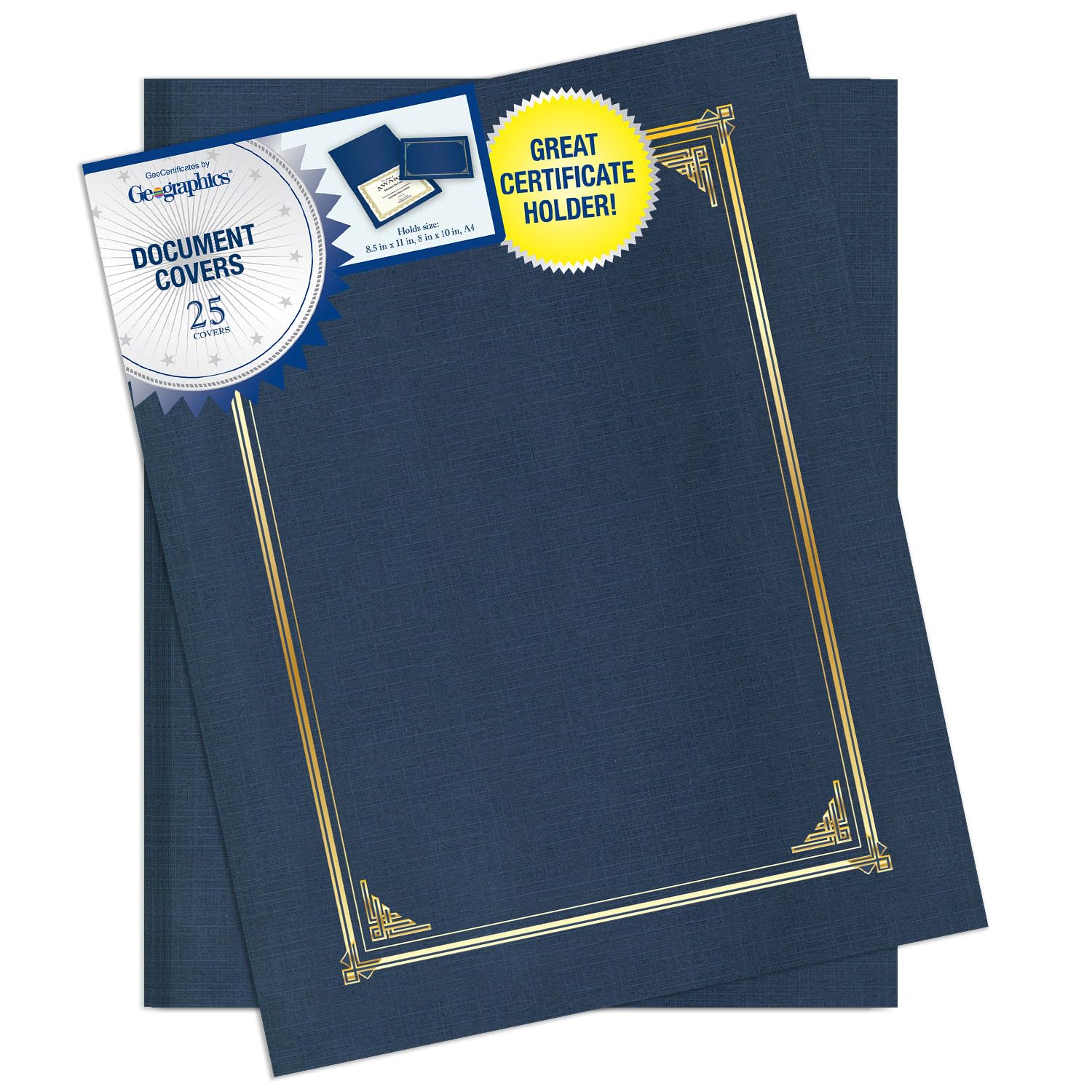 Geographics Classic Linen Bulk Document Covers, 25 Count, 12.5 x 9.75 inches, Navy Blue (49519)