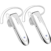 New Bee [2 Pack] Bluetooth Earpiece V5.0 Wireless Handsfree Headset 24 Hrs Driving 60 Days Standby Time with Bluetooth Headset for iPhone Android Laptop Truck Driver(White)