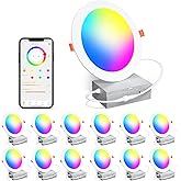 Smart Recessed Lighting 4 Inch RGBCW Color Changing 12W Recessed Ceiling Light with Junction Box,1080LM Canless LED Downlight Compatible with Alexa,Dimmable by Bluetooth Control -12Pack