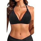 Yonique Women Halter Bikini Top Only Padded Swimsuits Tops Vintage Bathing Suit Top No Bottom