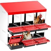 ZenxyHoC Two-Tier Chicken Nesting Box Red 6 Compartments | Metal Egg Laying Box with Rollout Egg Collection &amp; Swing Perch for Backyard Chicken