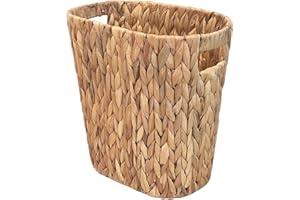 PINXIURY Bathroom Wicker Trash Can Handwoven Wicker Waste Basket with Built-in Handles Water Hyacinth Garbage Can for Bedroom