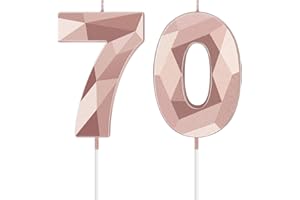 NUANCHU 70th Birthday Candles, 3D Diamond Shape Number 70 Candles Happy Birthday Cake Topper Numeral Candles for Birthday Wedding Decoration Reunions Theme Party (Rose Gold)