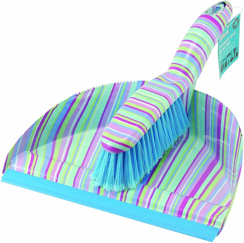 Elliott's Funky Cleaning Hard Bristle Dustpan & Brush, Stripes Design