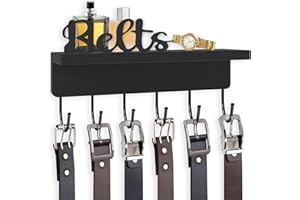 Belt Hanger Organizer for Closet, Wall Mount Belt Rack, Wooden Belt and Tie Rack with Metal Hooks, Tie Organizer for Stores a