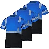 VENDACE 3pcs Safety T Shirts Reflective Class 3 High Visibility Hi Vis Short Sleeve Construction Work Shirts for Men