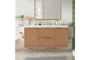 Wall Mounted Bathroom Vanity with SMC Top Sink,Overflow&Soft Close Doors for Large Bathrooms,Fluted Bathroom Storage Vanity C