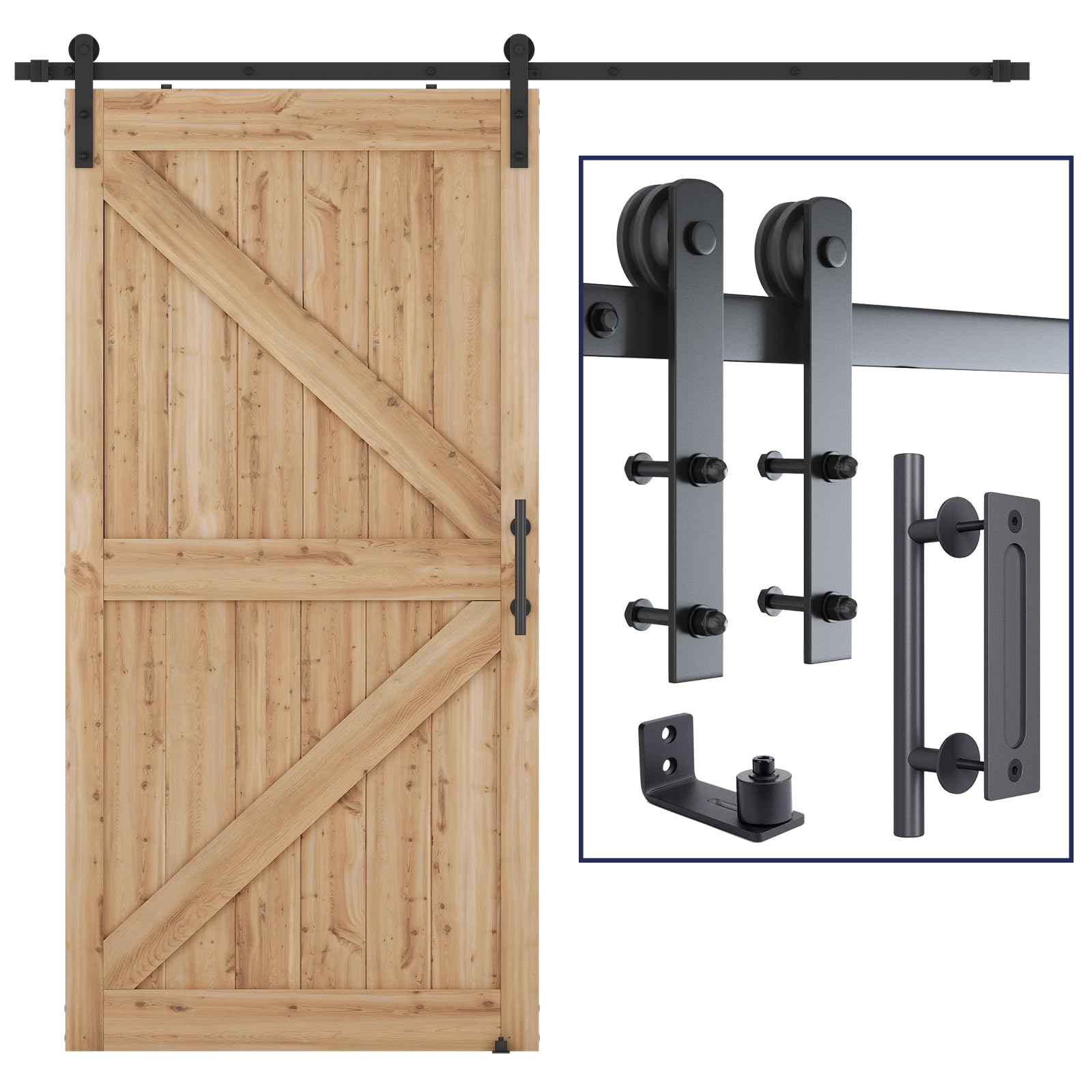 Skysen 6.6FT Heavy Duty Sliding Barn Door Hardware Single Track Bypass Double Door Kit Black