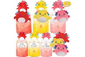 Shestal Valentines Day Gifts for Kids – 24 Pack Axolotl Plush Keychain Set with Classroom Cards, Cute Backpack Clips for Boys Girls, Candy-Free School Exchange, Party Favors for Students & Friends