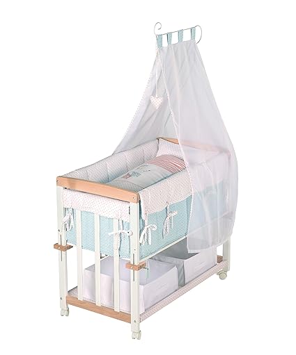 roba 8954BCS186 Stubenbett 4 in 1, Beistellbett 'Vintage Bear', Babybett, Wiege & Kinderbank, Bio Holz bi-color inklusiv komp