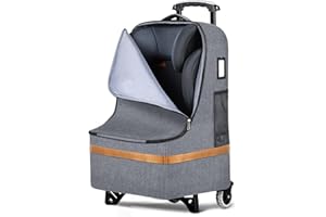 Tonyeee Upgraded Car Seat Travel Bag with Wheels, Car Seat Bags for Air Travel, Car Seat Storage Bag with Foldable Trolley, Padded Car Seats Backpack for Airplane, Airport Gate Check, Grey