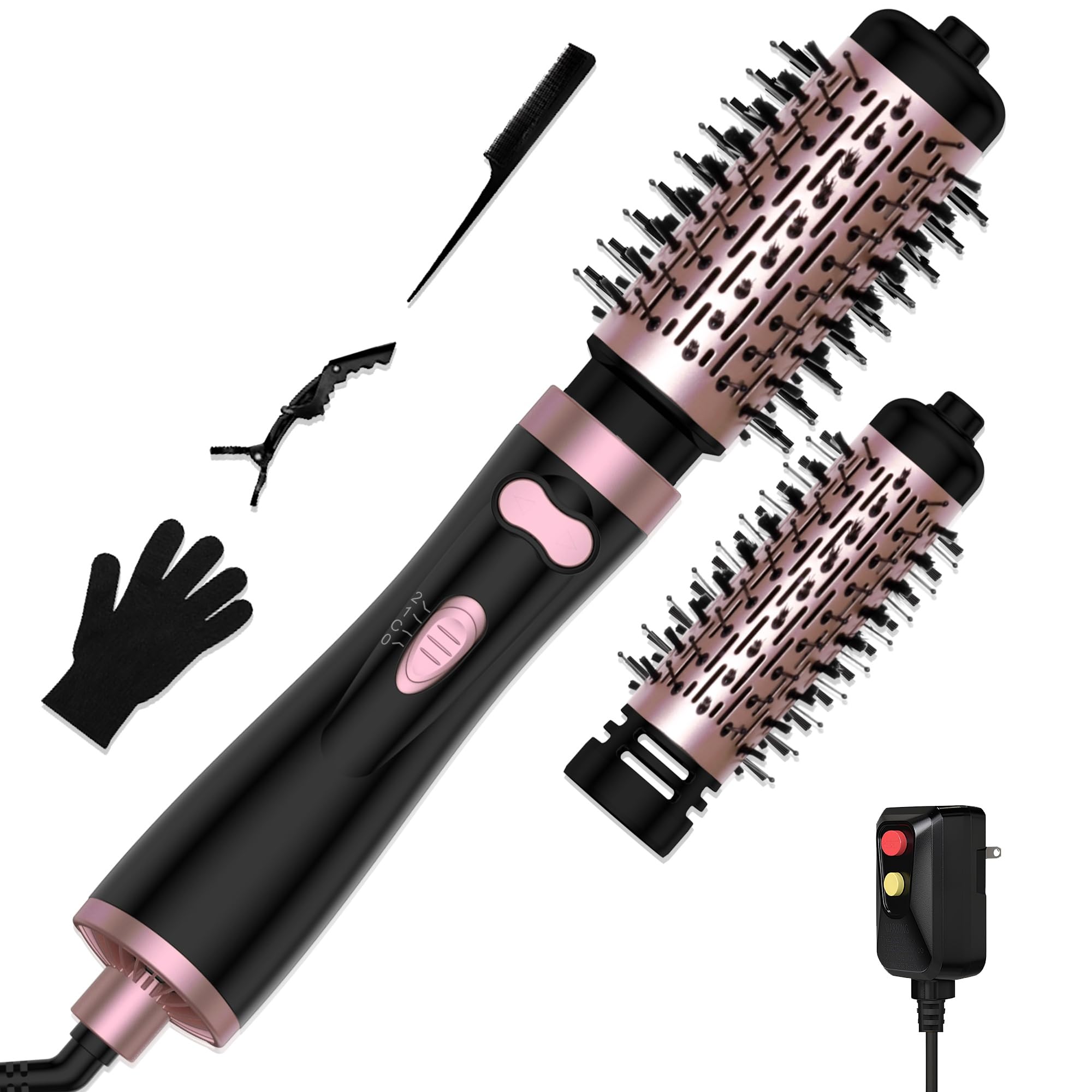 Photo 1 of 3 in 1 Rotating Hair Dryer Brush, Auto Rotating Blow Dryer Brush Spinning with 2 Brushes (2" & 1.5"), Negative Ionic Brush Blow Dryer, Round Brush Blow Dryer Volumize Curling 100-120V (Black)