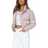 Uaneo Womens Cropped Puffer Jacket Stand Collar Zip Up Winter Padded Down Coats