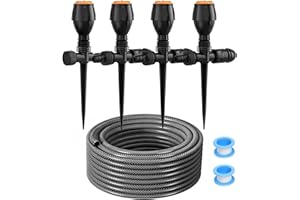 LADER Garden above Ground Sprinkler System Kit for Lawn, 360° Auto-Rotate Irrigation System Garden Lawn Sprinkler, Black Sprinkler with 52.5FT Hose and 8 Pipe Connectors, DIY Plant Watering Set