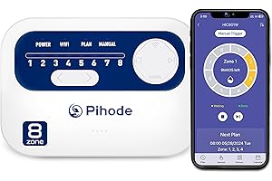Pihode 8 Zone Smart Sprinkler Controller, Local Weather Intelligence Automatic & App Remote Control, Customized Watering Schedule and Seasonal Adjustment WiFi Sprinkler Controller