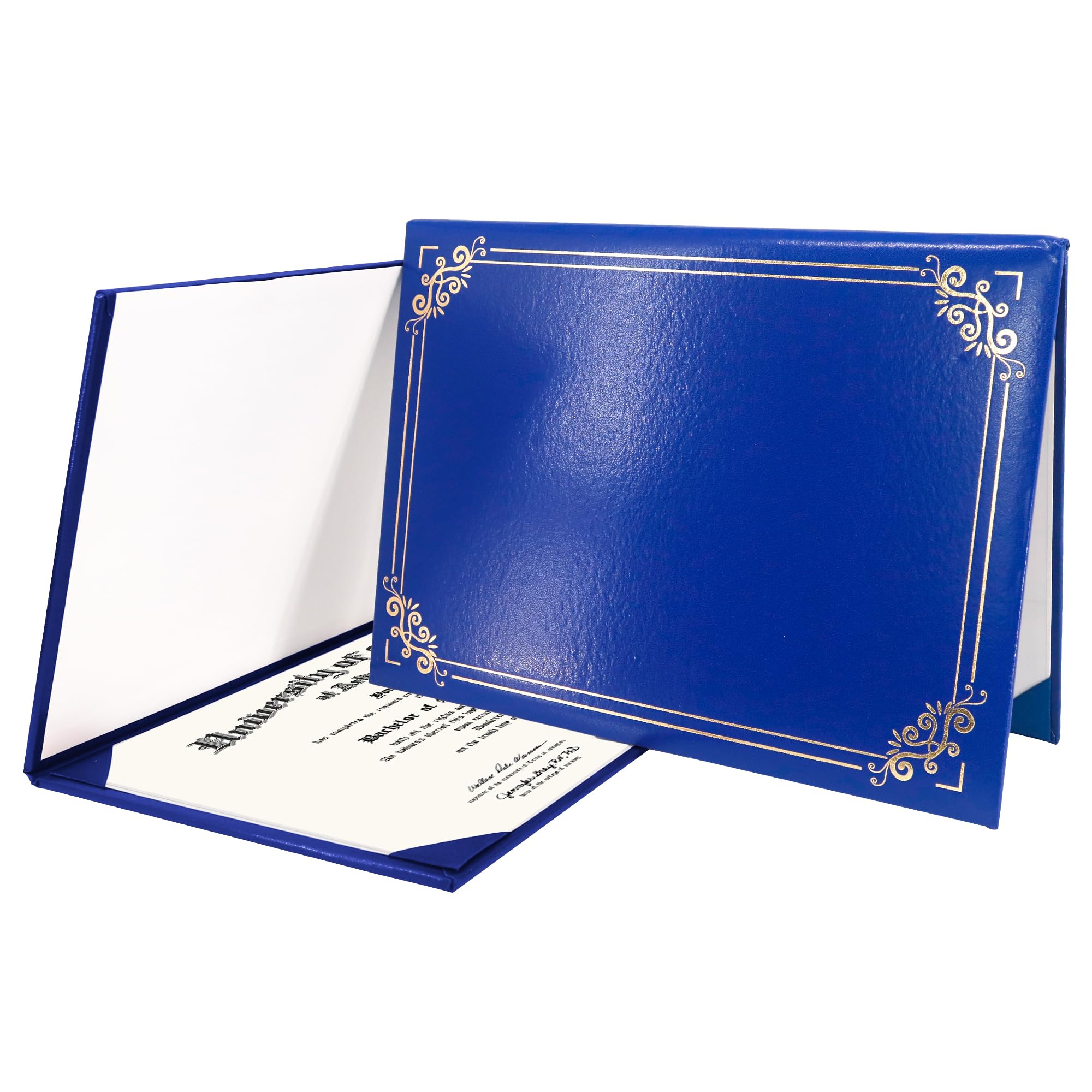 GraduationMall Diploma Cover Certificate Holder with Gold Foil Border for A4 Award Paper Classic Smooth Royal Blue