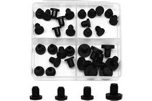 EASYEAH 4 Sizes 6.3/6.5/6.8/7 mm T-Shaped Silicone Plugs 1/4 inch Soft Flexible Rubber Stopper in Tube End Cap Cover Waterproof Sealing Hole Plugs for Bottles Pipes, Black, 32 Pcs