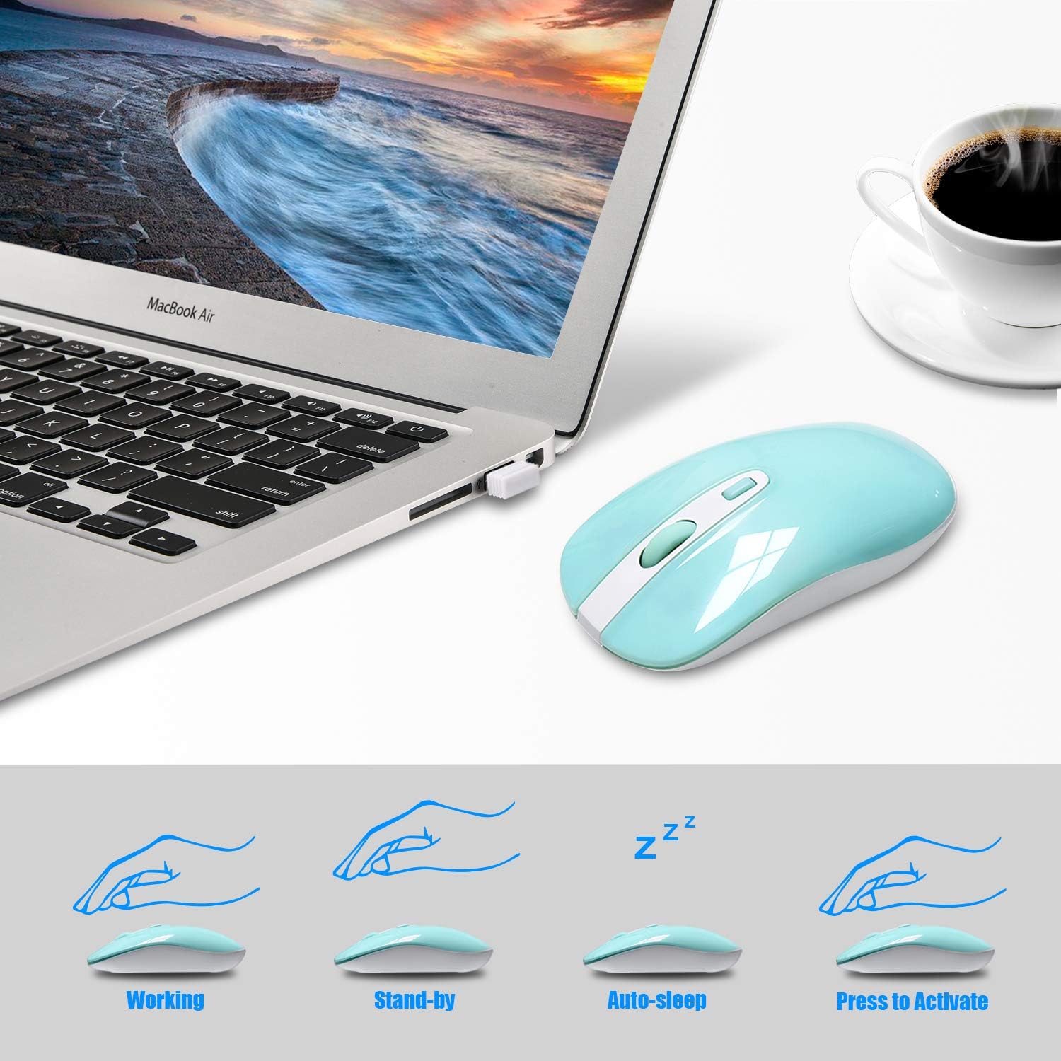 Wireless Keyboard Mouse Combo, Cimetech Compact Full Size Wireless Keyboard and Mouse Set 2.4G Ultra-Thin Sleek Design for Windows, Computer, Desktop, PC, Notebook, Laptop - (Turqouise): Computers & Accessories