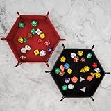 SIQUK 2 Pieces Dice Trays Hexagon Folding PU Leather Velvet Holder Black Red view 6