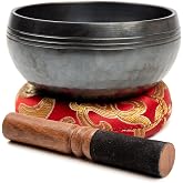 Tibetan Singing Bowl Set Brass - Master Healing Grade - Authentic Handcrafted Sound Bowl by Himalayan Bazaar (Black and Red)