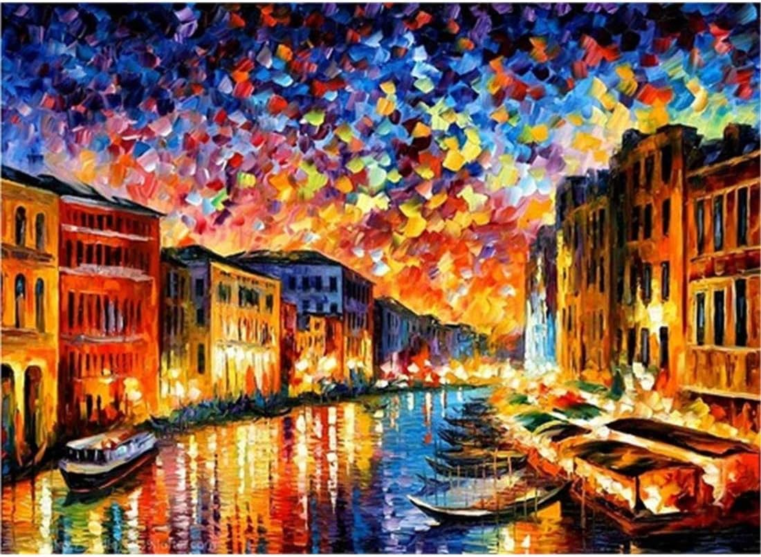 Peinture au numéro Peinture par numéros pour Adultes Toile pré-dessinée  Facile à Dessiner pour débutants Enfants et Adultes Venise Kit de Peinture  à lhuile par numéros avec pinceaux et Couleurs Vives Jeux