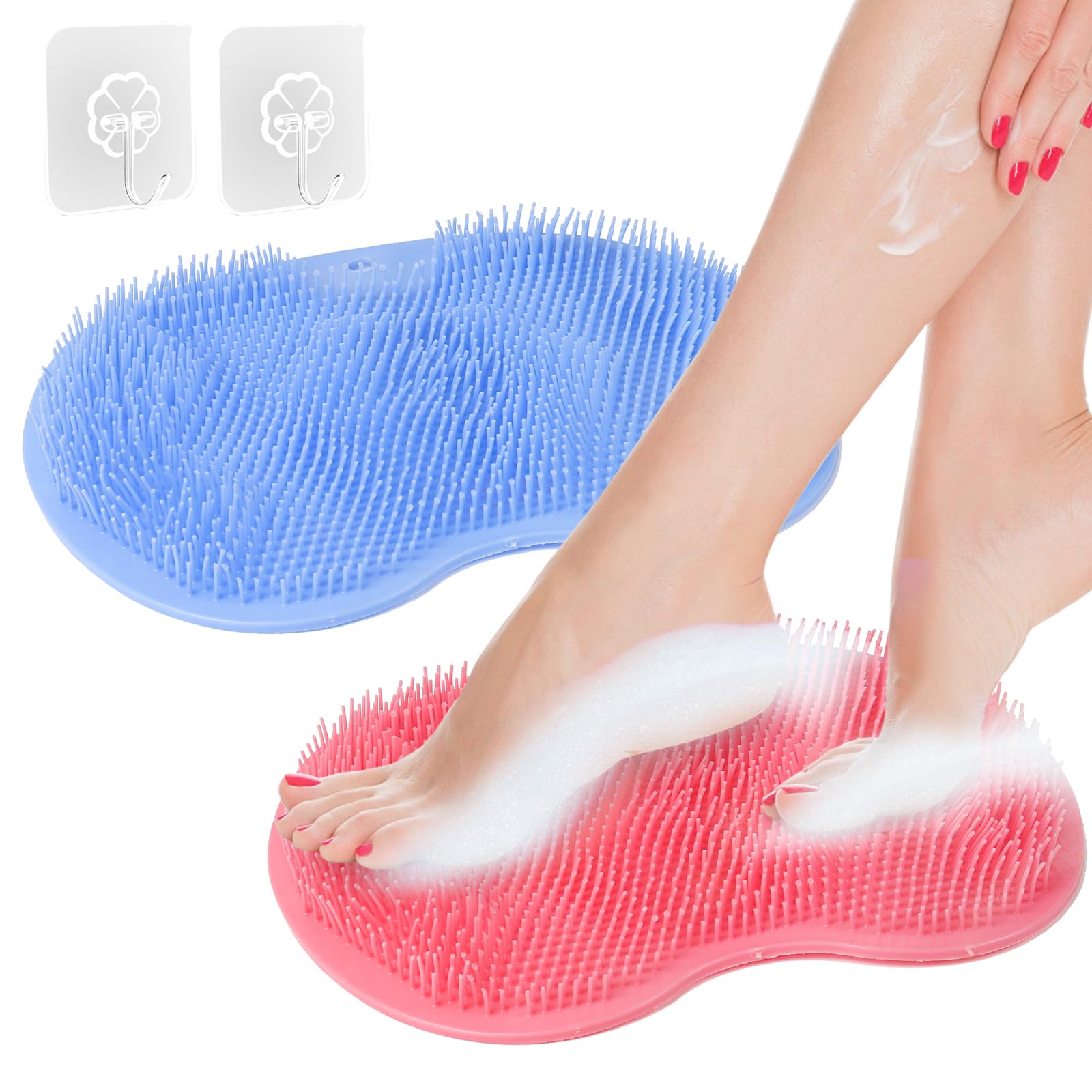 Shower Foot Scrubber Mat, Happybase Shower Foot Brush with Non-Slip Suction Cups, Cleans, Smooths, Exfoliates, Massages, Improve Foot Circulation & Soothes Tired Feet (2 Pack)