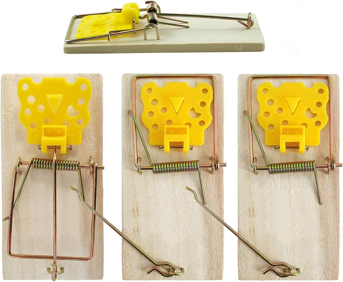 4 Enhanced Traditional Wooden Mouse Traps, Humane Rodent Control Poison Free and Non Toxic, Indoor Outdoor Use
