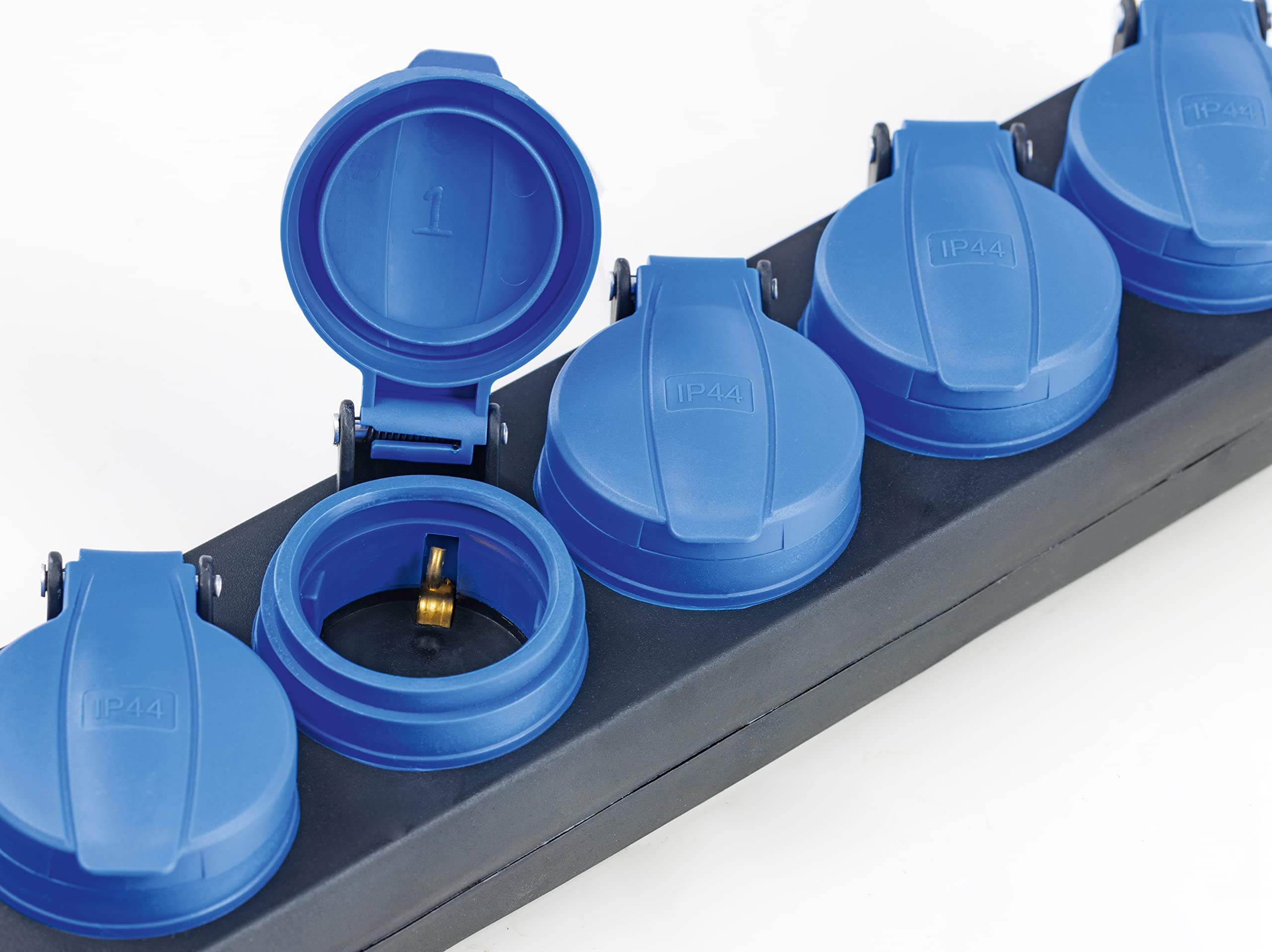 as - Schwabe 6-Fach Verteilersteckdosenleiste, Mehrfachstecker mit 1,5 m Leitung H07RN-F 3G1,5, Mehrfachsteckdosen mit Klappdeckel und Wandbefestigung, Aussenbereich, 230V, 16A, IP44, Schwarz, 38616 2