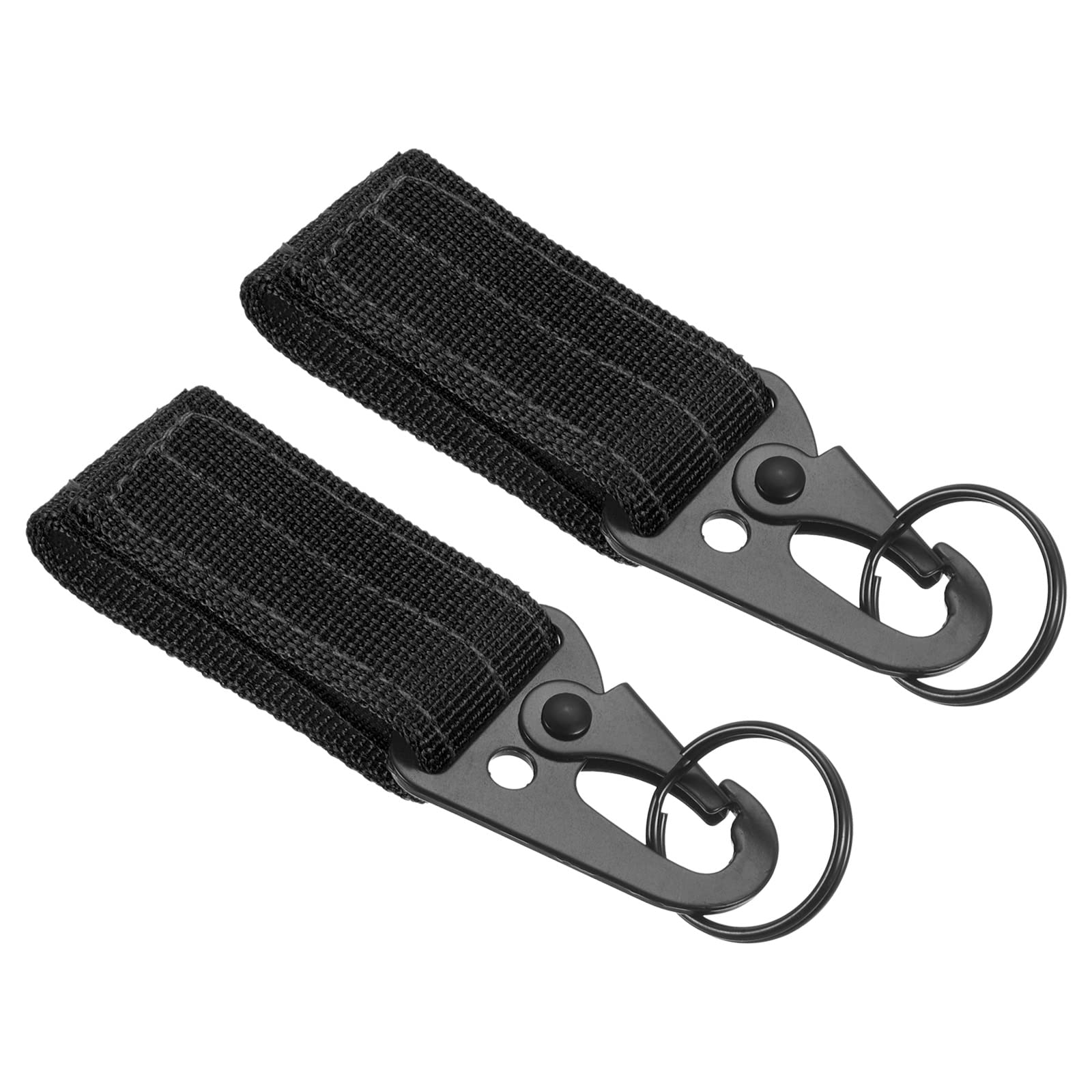 PATIKIL Belt Keeper Key Ring, 2Pcs Nylon Webbing Strap Hanging Gear Buckle Key Chain Hook with Snap for Outdoor Camping, Black