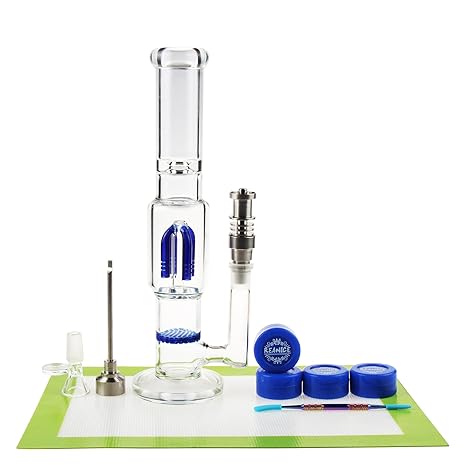 REANICE Glasbong wasserpfeife 14.5mm + 4-PACK Non Stick Silikon Wachs+1-PACK Silikon-Matte-Pad+1-PACK Öl Wachs Carving Tools 