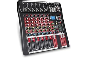 FULODE 6 Channel Audio Mixer, CT-60S Professional Music Mixer Board DJ Mixing Console with Reverb Bluetooth MP3 Player 48V Ph