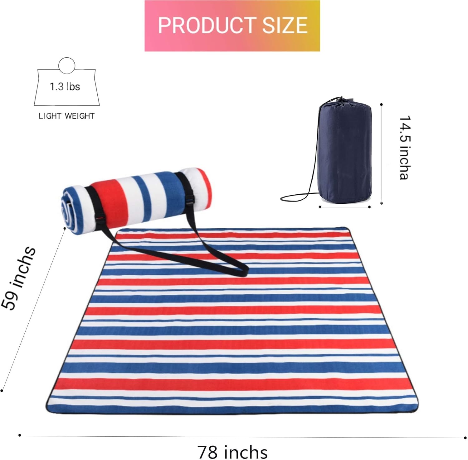 BBBUNNY Picnic Blankets Portable Beach Blanket Waterproof Outdoor Blanket Machine Washable Beach Mat Oversized Picnic Mat Great for The Beach（Red, white and blue stripes） : Garden & Outdoor