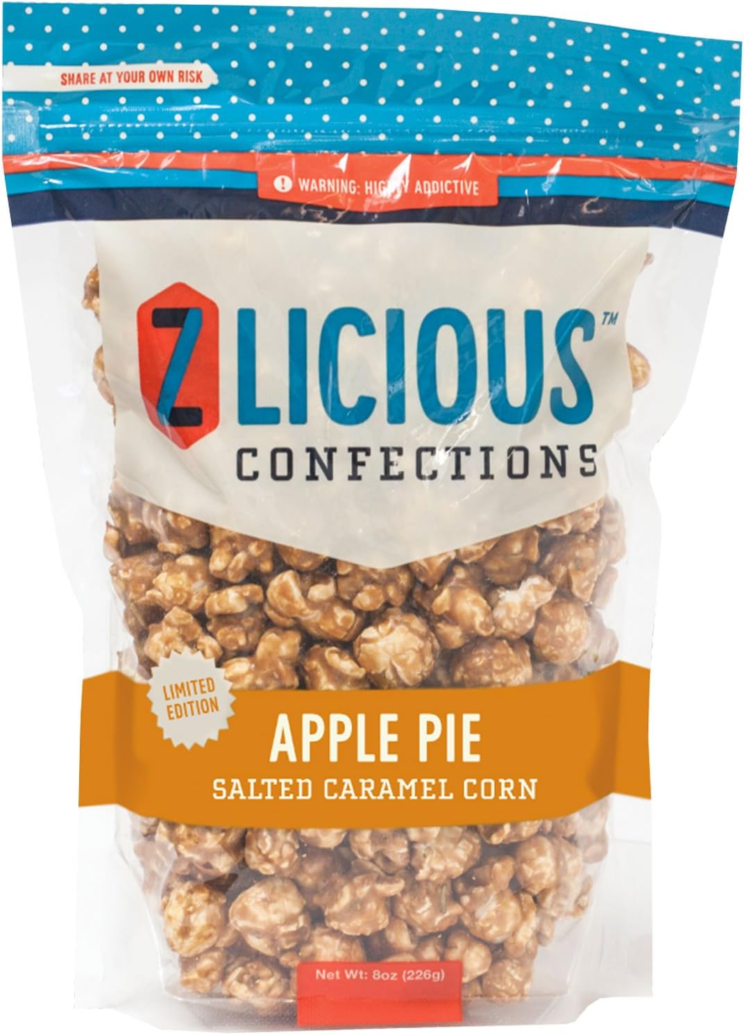 Zlicious Confections Limited Edition Apple Pie Salted Caramel Corn - Gourmet Popcorn with Original Flavor (8oz.)